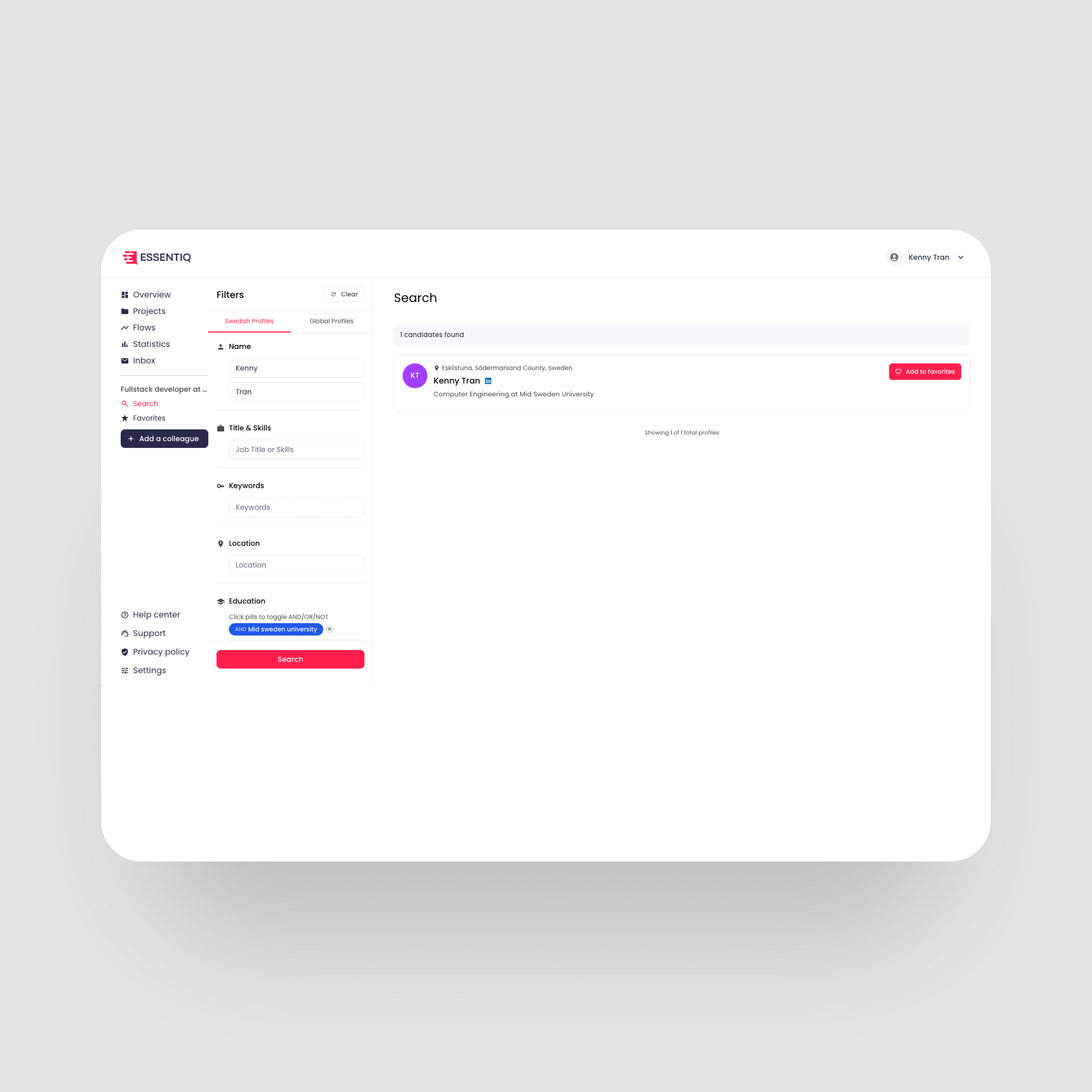 Search overview interface